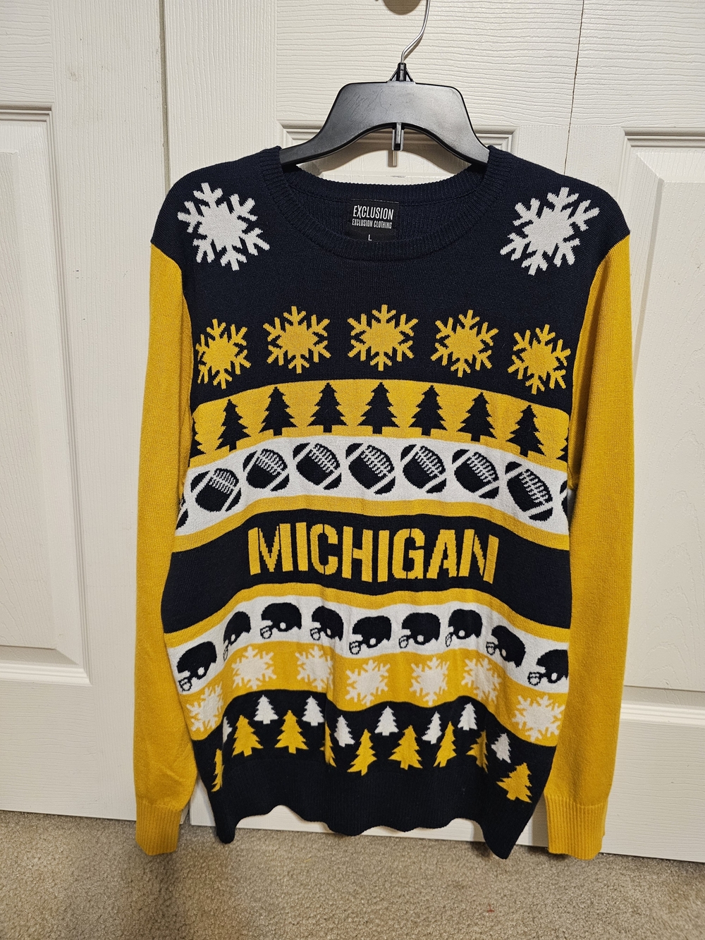 Michigan Patterned Navy and Yellow Holiday Sweater